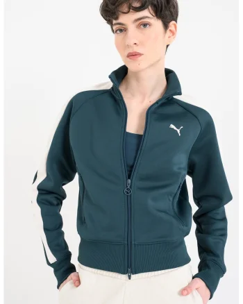Bluza de trening cu fermoar T7 Always On, Verde englez/Crem