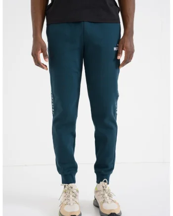 Pantaloni de trening conici cu benzi logo laterale, Verde englez