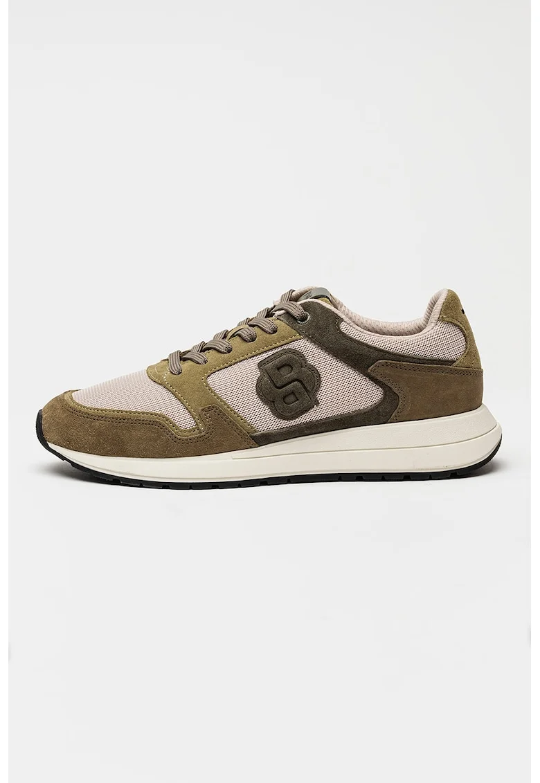 Pantofi sport din piele intoarsa si material textil Vinston, Verde masliniu/Maro nisip