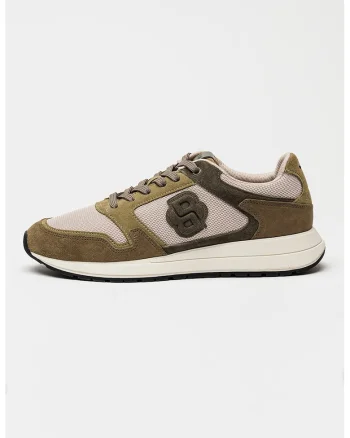 Pantofi sport din piele intoarsa si material textil Vinston, Verde masliniu/Maro nisip