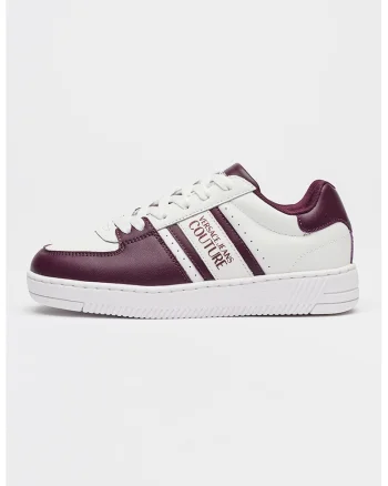 Pantofi sport low-cut din piele si piele ecologica, Alb optic/Violet tyrian