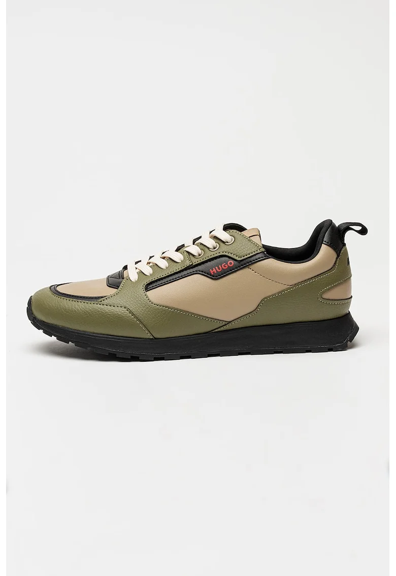 Pantofi sport din piele ecologica Icelin, Verde/Maro camel