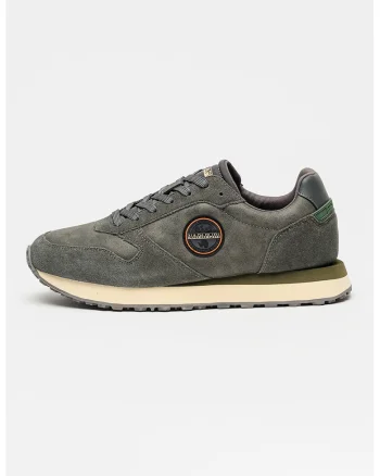 Pantofi sport Nova cu aplicatie logo si garnituri de piele intoarsa, Kaki inchis/Gri inchis