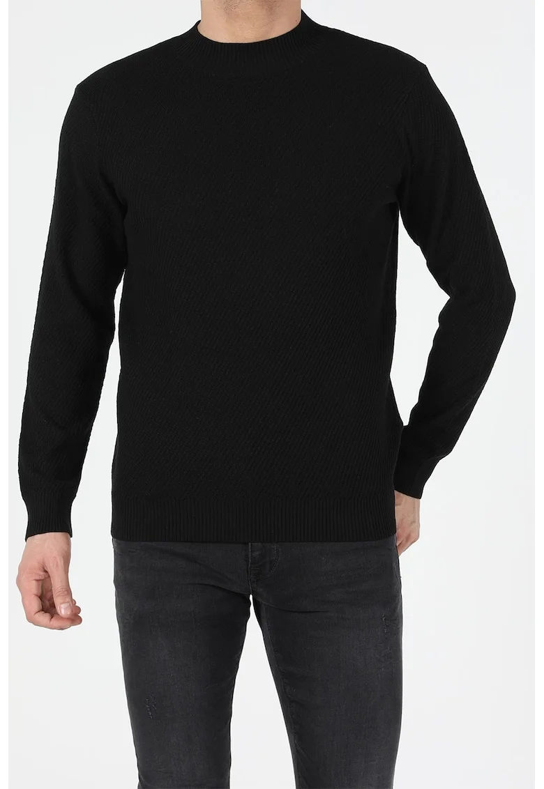 Pulover regular fit cu decolteu la baza gatului, Negru