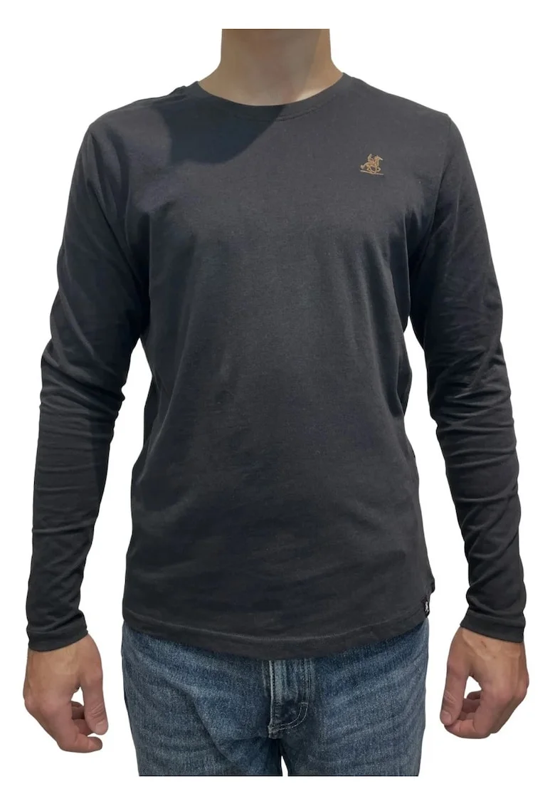 U.S. Grand POLO Tricou barbati cu maneca lunga si decolteu la baza gatului, Negru,
