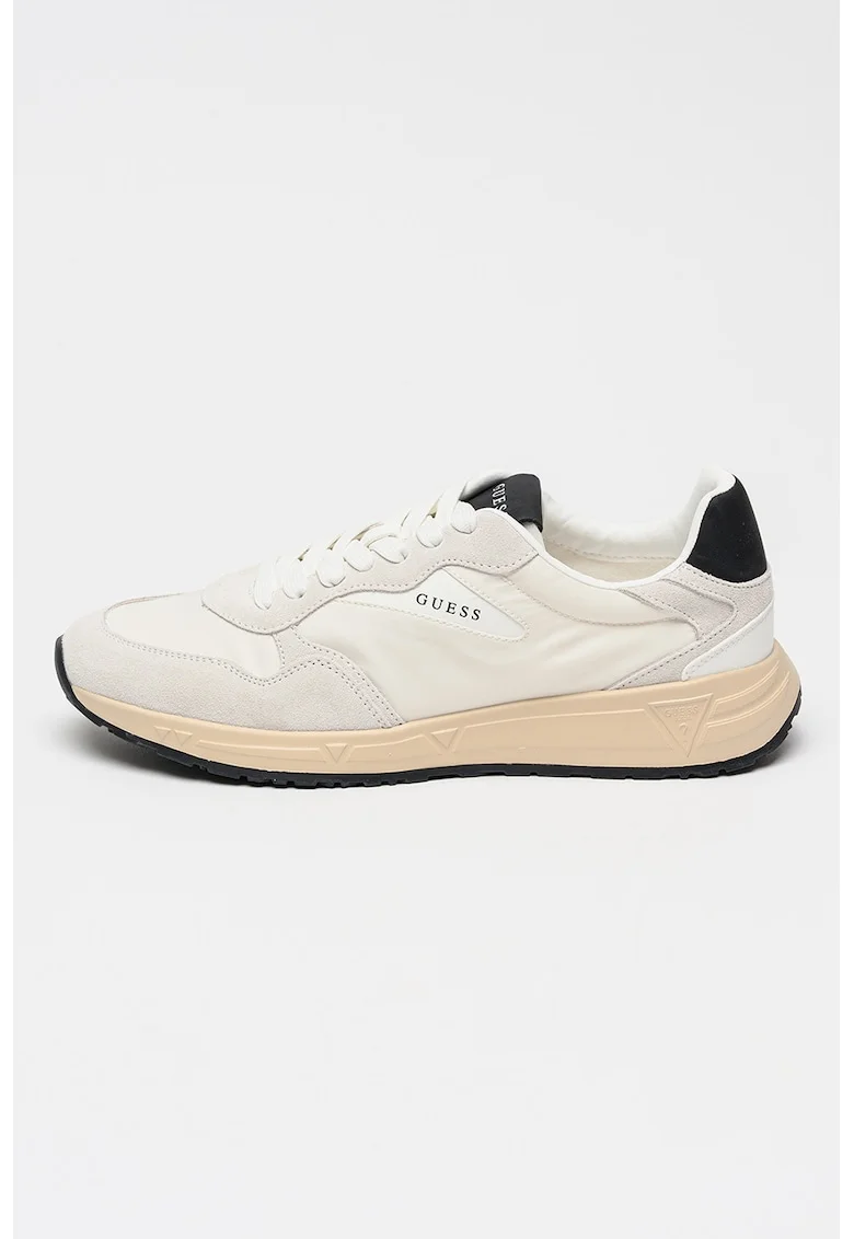 Pantofi sport low-cut cu garnituri din piele intoarsa, Gri deschis/Alb murdar
