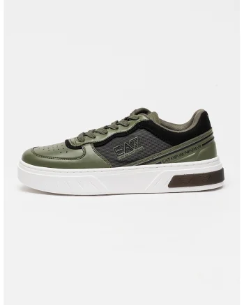 Pantofi sport din piele ecologica cu detalii logo, Verde inchis