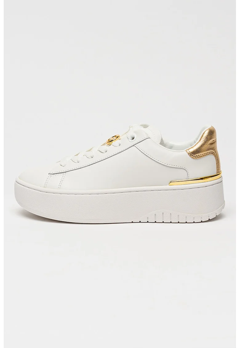 Pantofi sport flatform din piele cu accente metalizate Dottie, Alb/Auriu