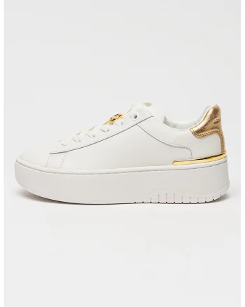 Pantofi sport flatform din piele cu accente metalizate Dottie, Alb/Auriu