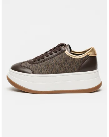 Pantofi sport flatform din piele ecologica cu model logo Hayes, Auriu/Maro inchis