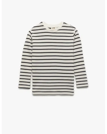 Bluza din bumbac cu model in dungi, Alb/Negru