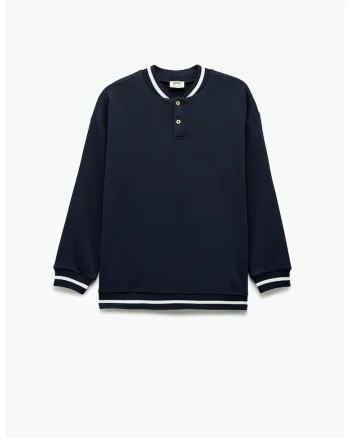 Bluza de trening cu guler baseball, Alb/Bleumarin