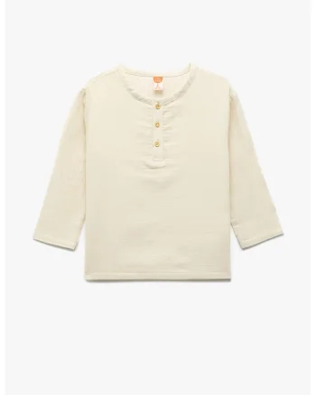 Bluza din bumbac cu decolteu henley, Crem