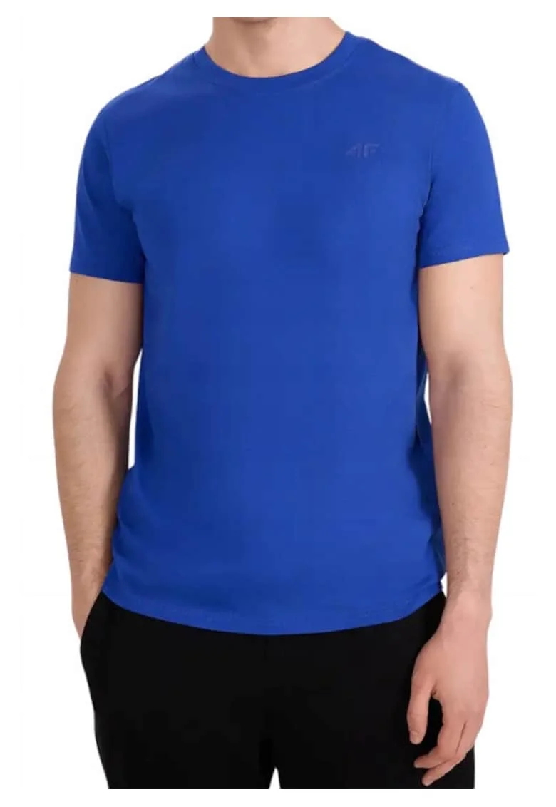 Tricou din bumbac cu decolteu la baza gatului, Albastru
