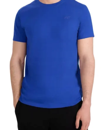 Tricou din bumbac cu decolteu la baza gatului, Albastru