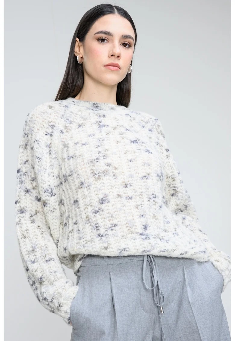 Pulover din amestec de lana alpaca si maneci raglan Fiambella, Gri deschis/Alb murdar