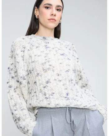 Pulover din amestec de lana alpaca si maneci raglan Fiambella, Gri deschis/Alb murdar