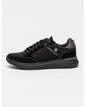 Pantofi sport cu segmente de piele intoarsa, Negru stins