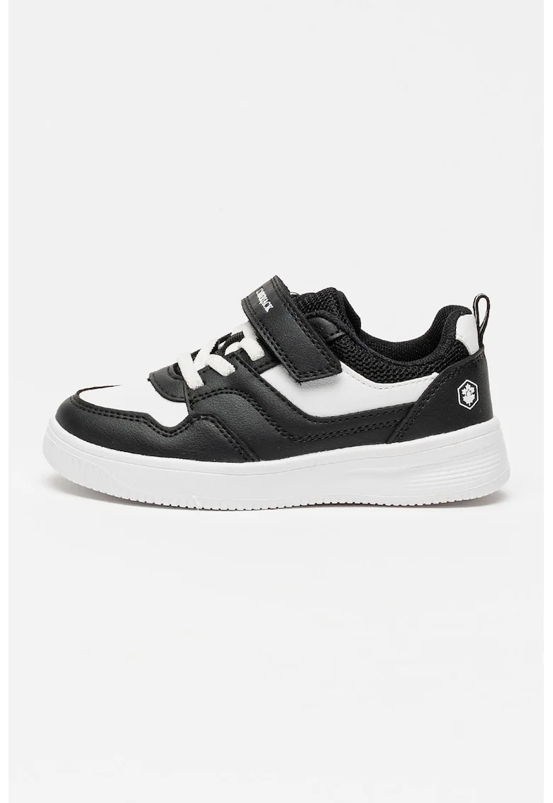 Pantofi sport cu insertii de plasa si velcro, Alb/Negru