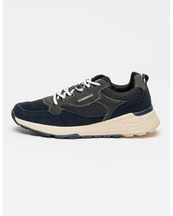 Pantofi sport de piele intoarsa cu insertii textile, Albastru ultramarin/Gri inchis