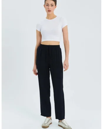 Pantaloni dama,  cu Talie Inalta, Negru, Textil