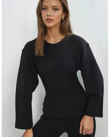 Bluza dama,  mulata, maneca lunga, negru, jerseu