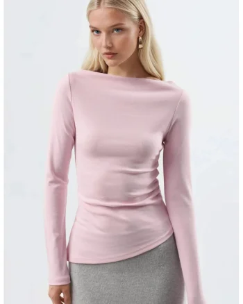 Bluza dama,  bumbac, roz pudra, jerseu
