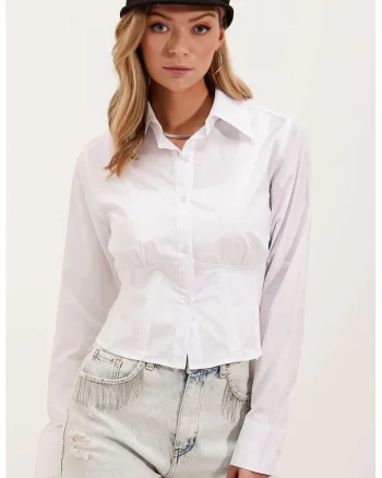 Camasa scurta dama,  alb, textil