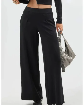 Pantaloni dama,  picior talie elastica, negru, textil, Negru