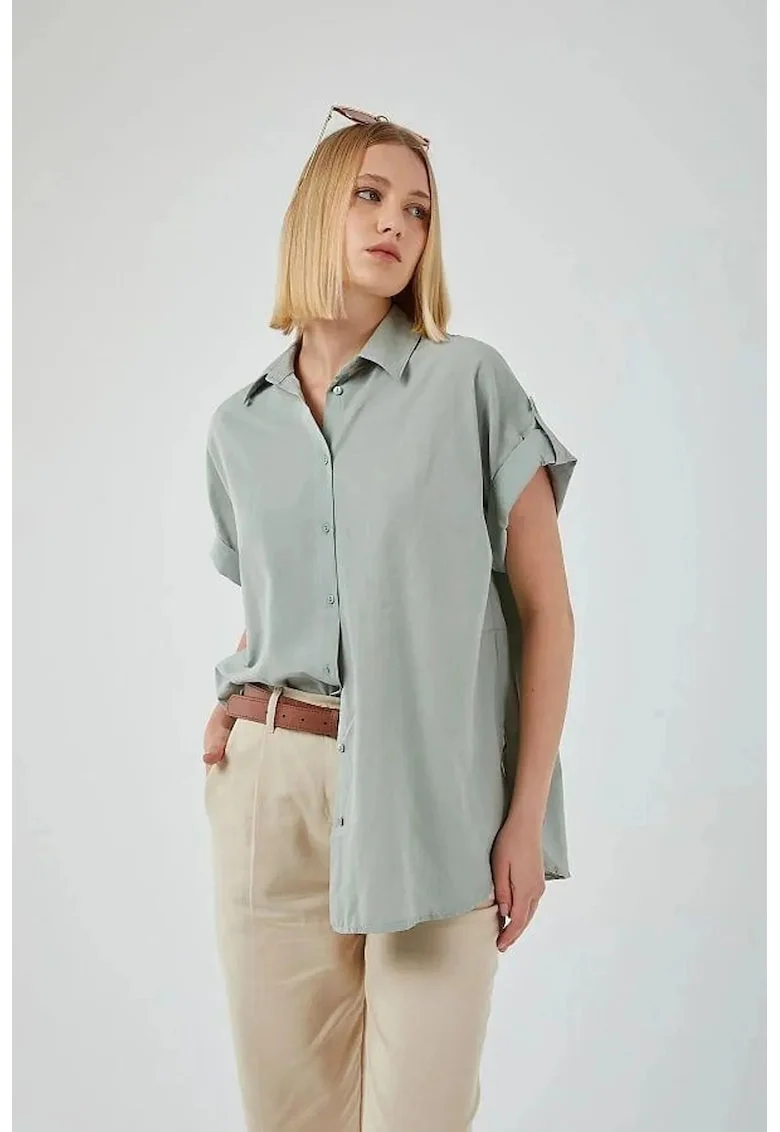 Camasa dama,  supradimensionata, verde salvie, textil