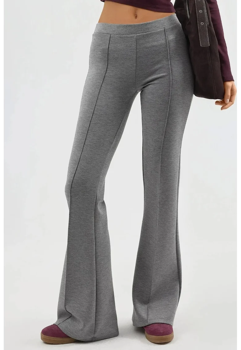 Pantaloni dama,  evazati gri inchis, textil, Gri inchis