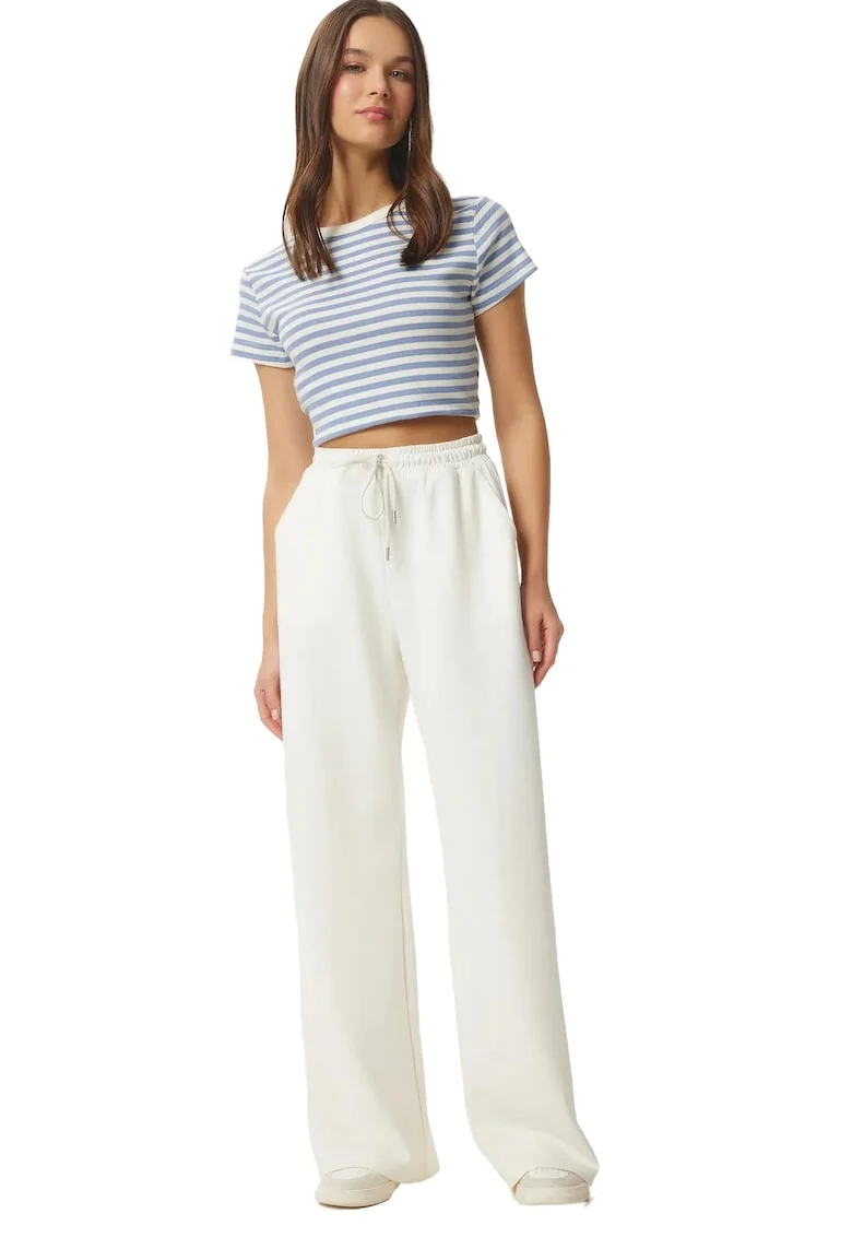 Pantaloni dama, Happiness Istanbul, Pantaloni de trening ISTANBUL Wide Leg, ivory, textil,