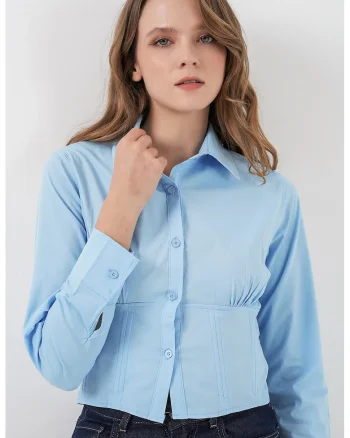 Camasa scurta dama,  albastru, textil