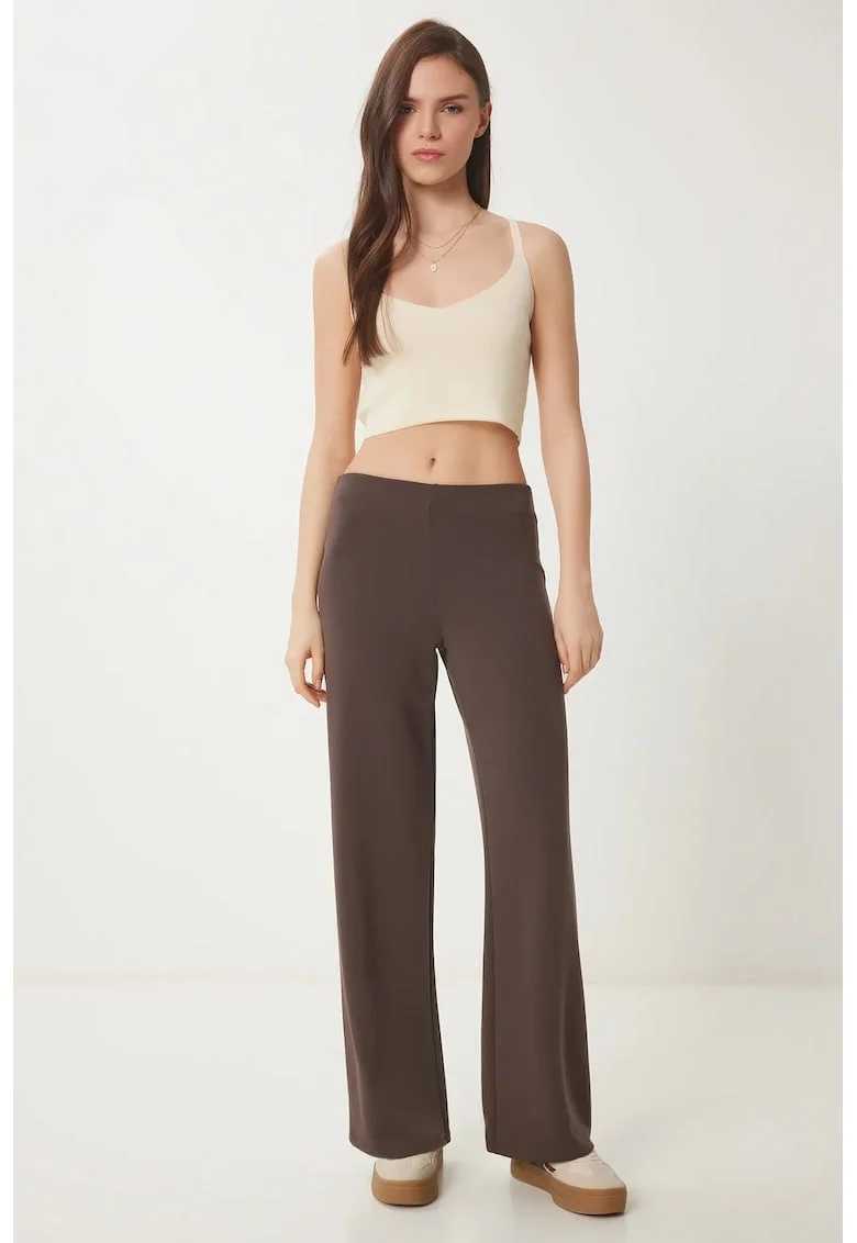 Pantaloni dama, Happiness Istanbul, Pantaloni de trening Regular Fit, talie elastica, mocca, textil