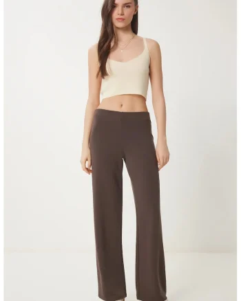 Pantaloni dama, Happiness Istanbul, Pantaloni de trening Regular Fit, talie elastica, mocca, textil