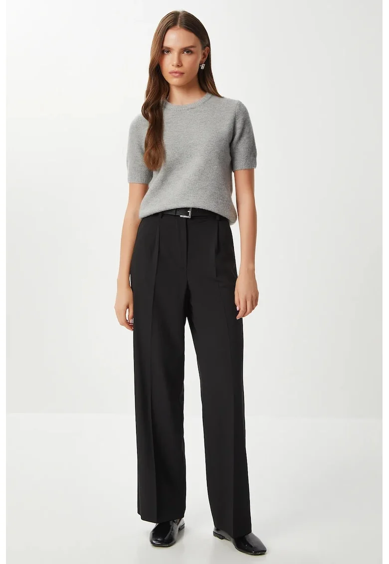 Pantaloni dama, Happiness Istanbul, plisati, negru, textil, Negru