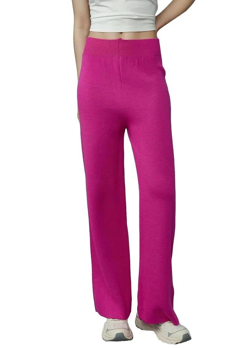 Pantaloni dama,  tricotati texturati, roz magenta, material tricot, One Size