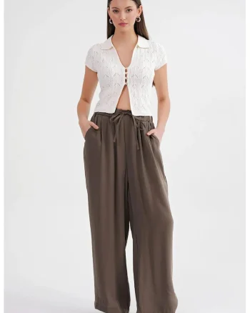 Pantaloni dama  Palazzo plisati, Kaki