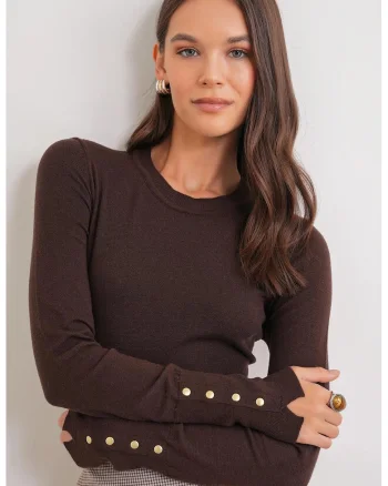 Pulover dama,  Slim Fit, tricot, maro cafeniu