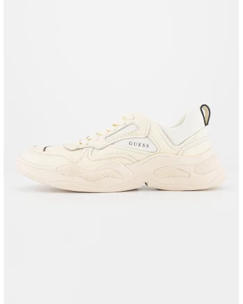 Pantofi sport de piele si piele ecologica cu logo, Alb fildes