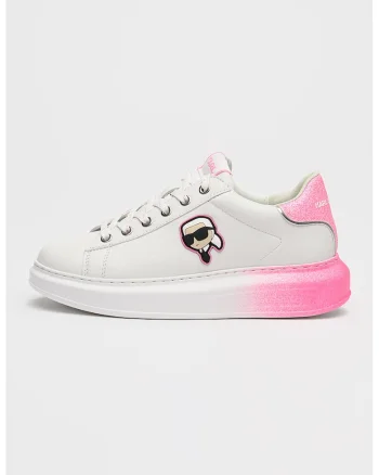 Pantofi sport din piele cu logo, Alb/Roz