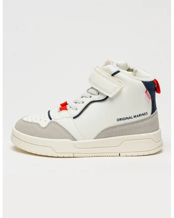Pantofi sport mid-high din piele ecologica cu garnituri contrastante, Gri deschis/Alb optic