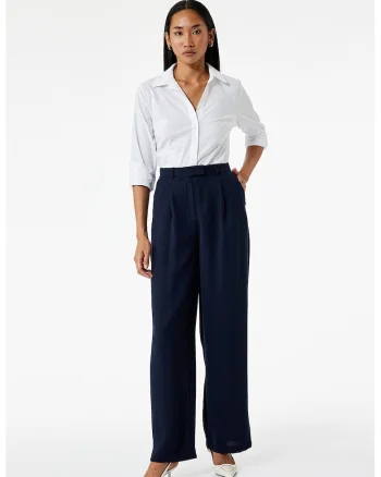 Pantaloni eleganti cu croiala ampla, Bleumarin