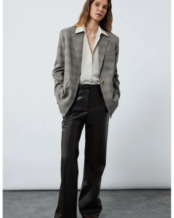 Sacou supradimensionat cu model in carouri, Maro taupe deschis