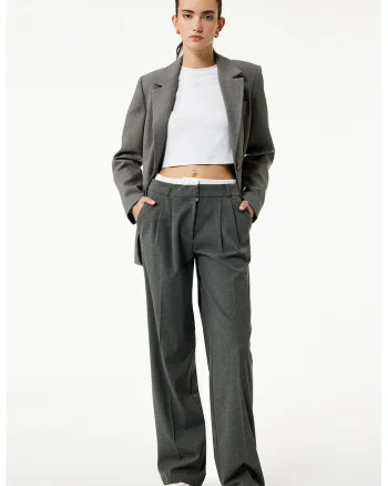 Pantaloni cu croiala ampla si banda elastica contrastanta, Gri antracit