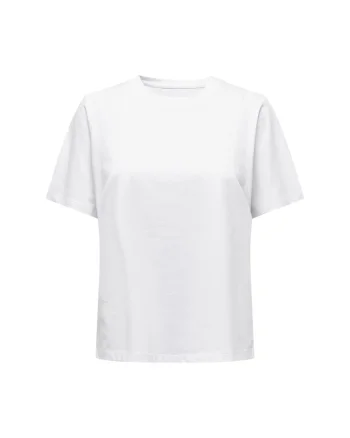 Tricou uni din bumbac cu decolteu la baza gatului, Alb