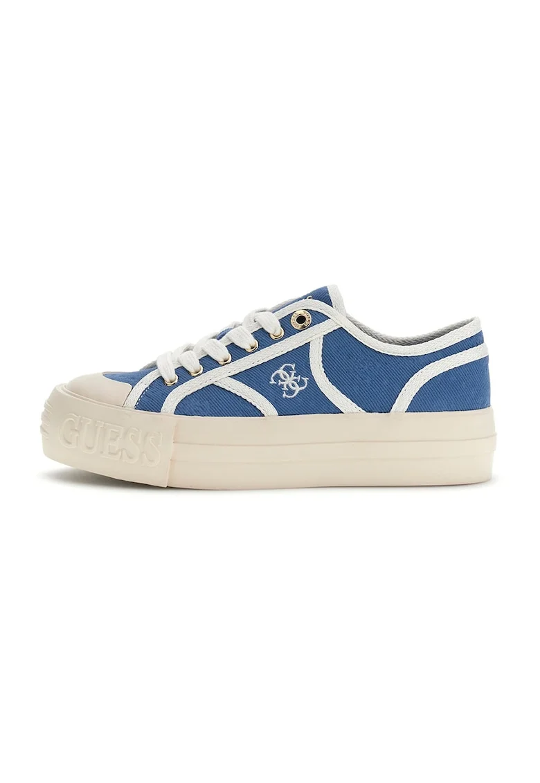 Pantofi sport canvas low-cut cu logo, Alb murdar/Albastru deschis