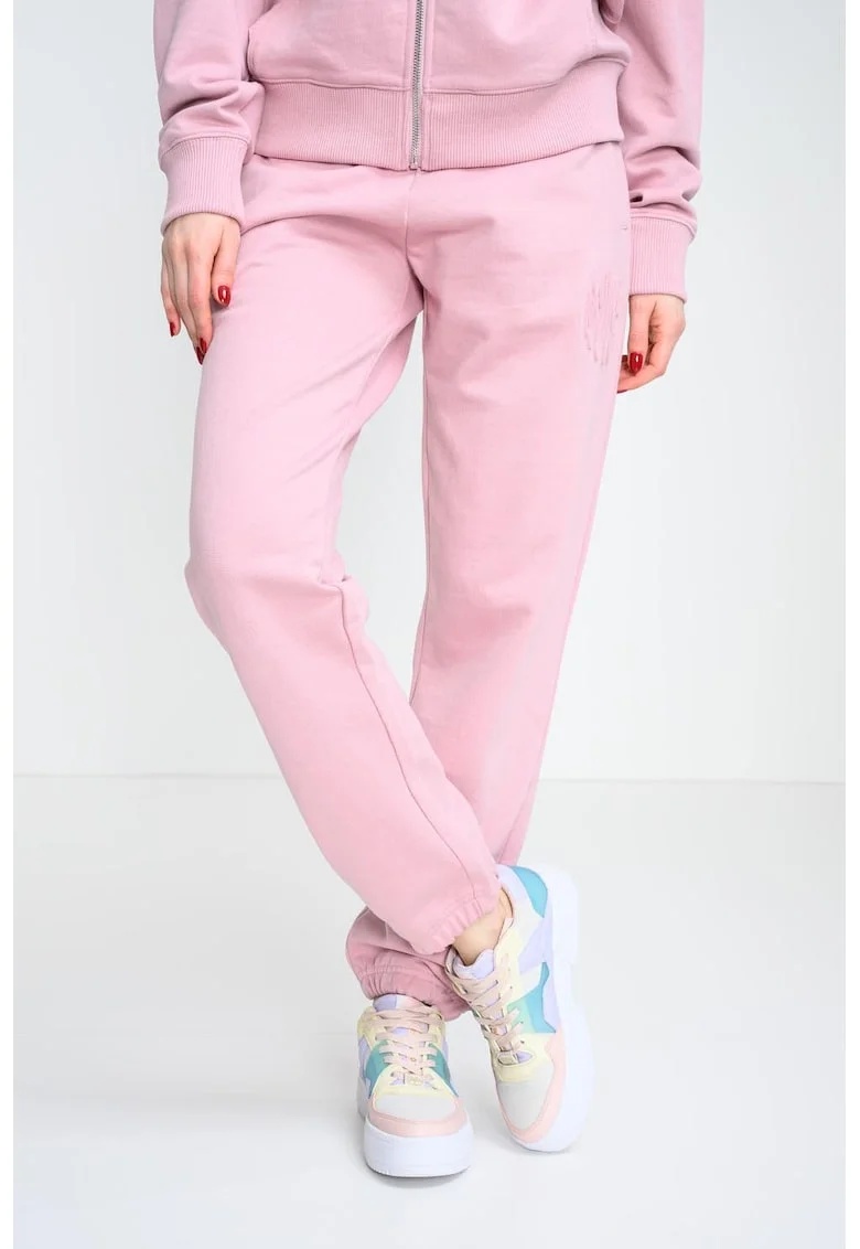 Pantaloni de trening cu croiala relaxed-fit si talie medie, Roz prafuit