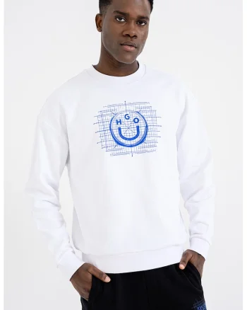 Bluza de trening cu imprimeu logo si maneci cazute, Albastru royal/Alb optic
