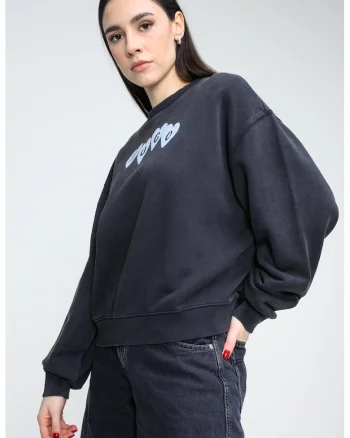 Bluza de trening cu croiala lejera si imprimeu logo, Negru stins